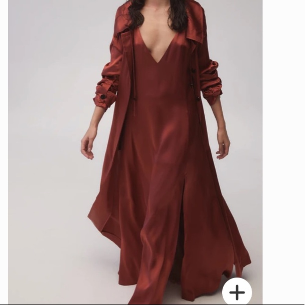 Sleeping with Jacques Socrates Silk Satin Maxi Robe Coat Rust Orange Sz 1